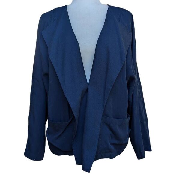 Lucky Brand Navy Blue Tencel Overlay Front Open Light Jacket Size M Pockets - Picture 1 of 8